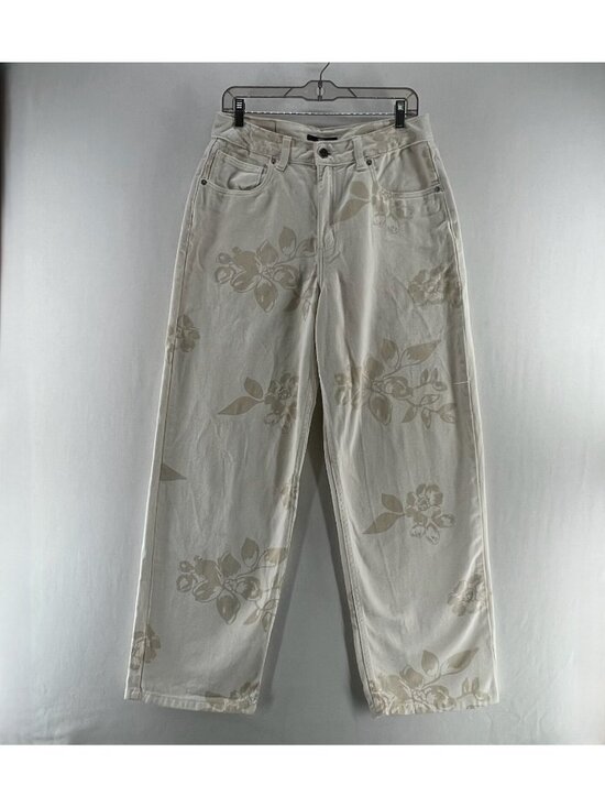 Vans Denim - Vans Sirelle Floral High Waisted Mom Jeans Womens 29 Wide Leg Cotton Ecru Cream